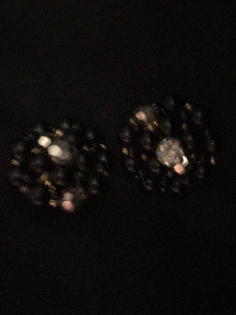 MOVING SALE Vintage 50s Black Beads Oval Clip On Earrings Elegant Earrings