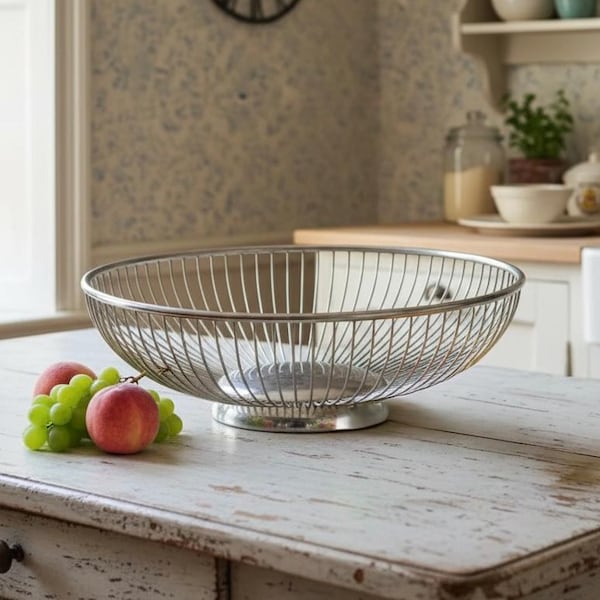 Vintage PM Italy Silver-Plated Wire Bread Basket w/ Inner Bowl 10” Diameter