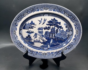 Vintage 12" Oval Serving Platter Willow Blue (Made in England, Earthenware ) by JOHNSON BROTHERS / 2 plates available - SOLD Individually