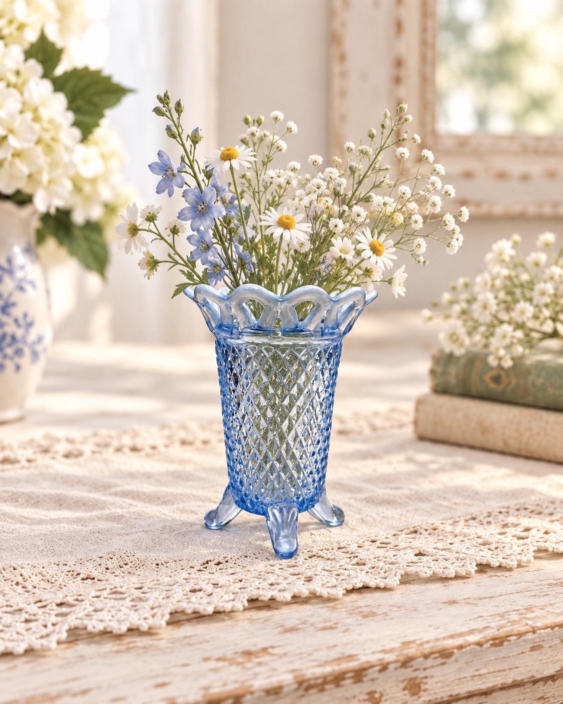 Vintage Blue Glass Flower Vase - Etsy