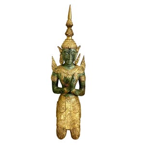 Thai Solid Bronze Gold Gilded Huge Temple Guardian Statue / Mythological Angel / 19.5” Tall