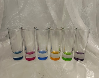 Vintage Barware Colored Glass Vodka/Shot Glasses / Set of 6