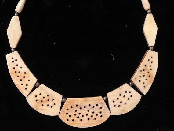 Exotic Hand Carved Bone Beaded Vintage Necklace - image 6