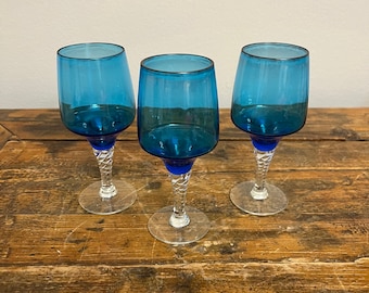 Sasaki Turquoise Blue Cordial/Wine Glasses Collectible Glass Set of 3