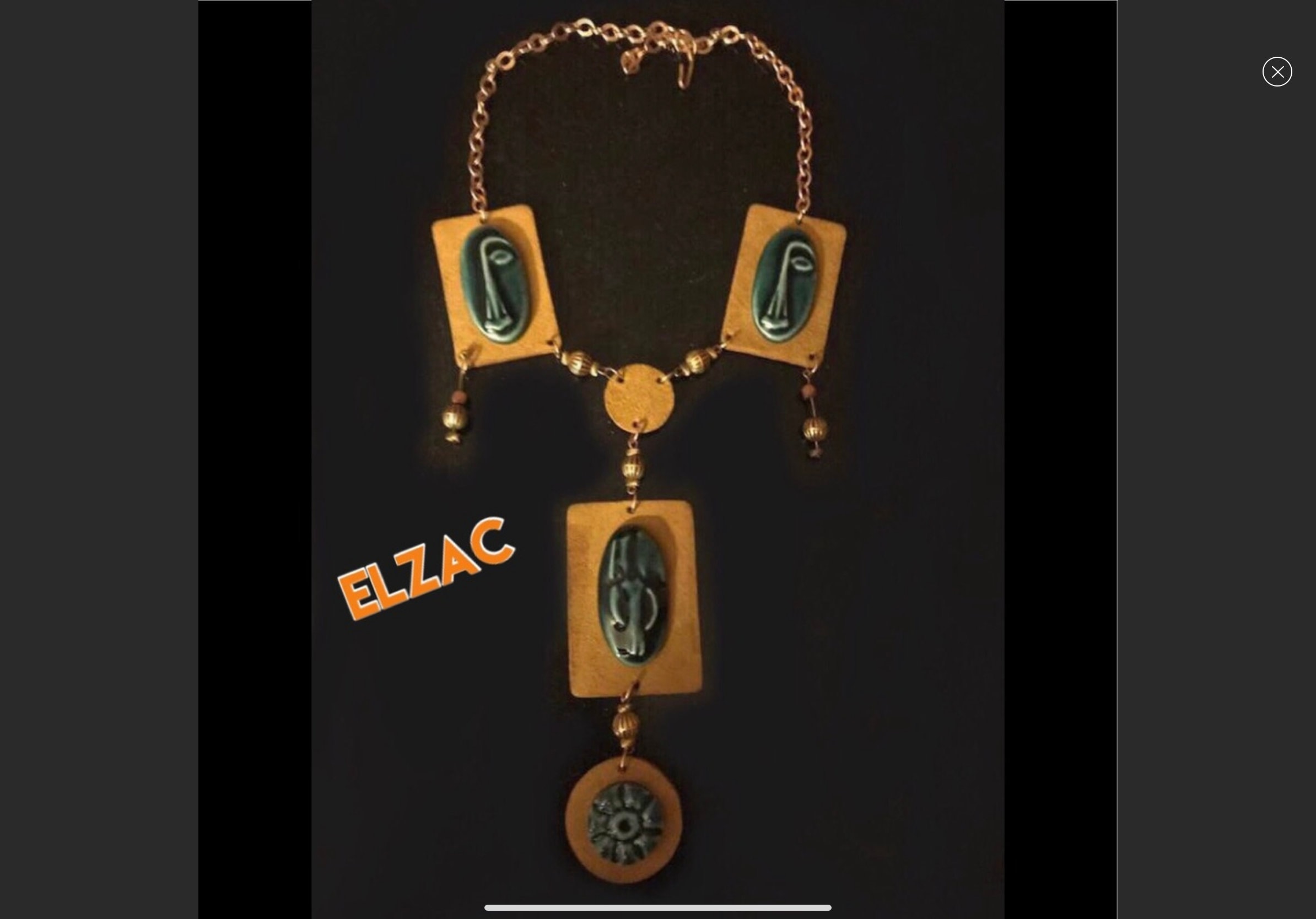 Handmade Leather ELZAK Necklace W/ceramic Tribal Faces and Flower