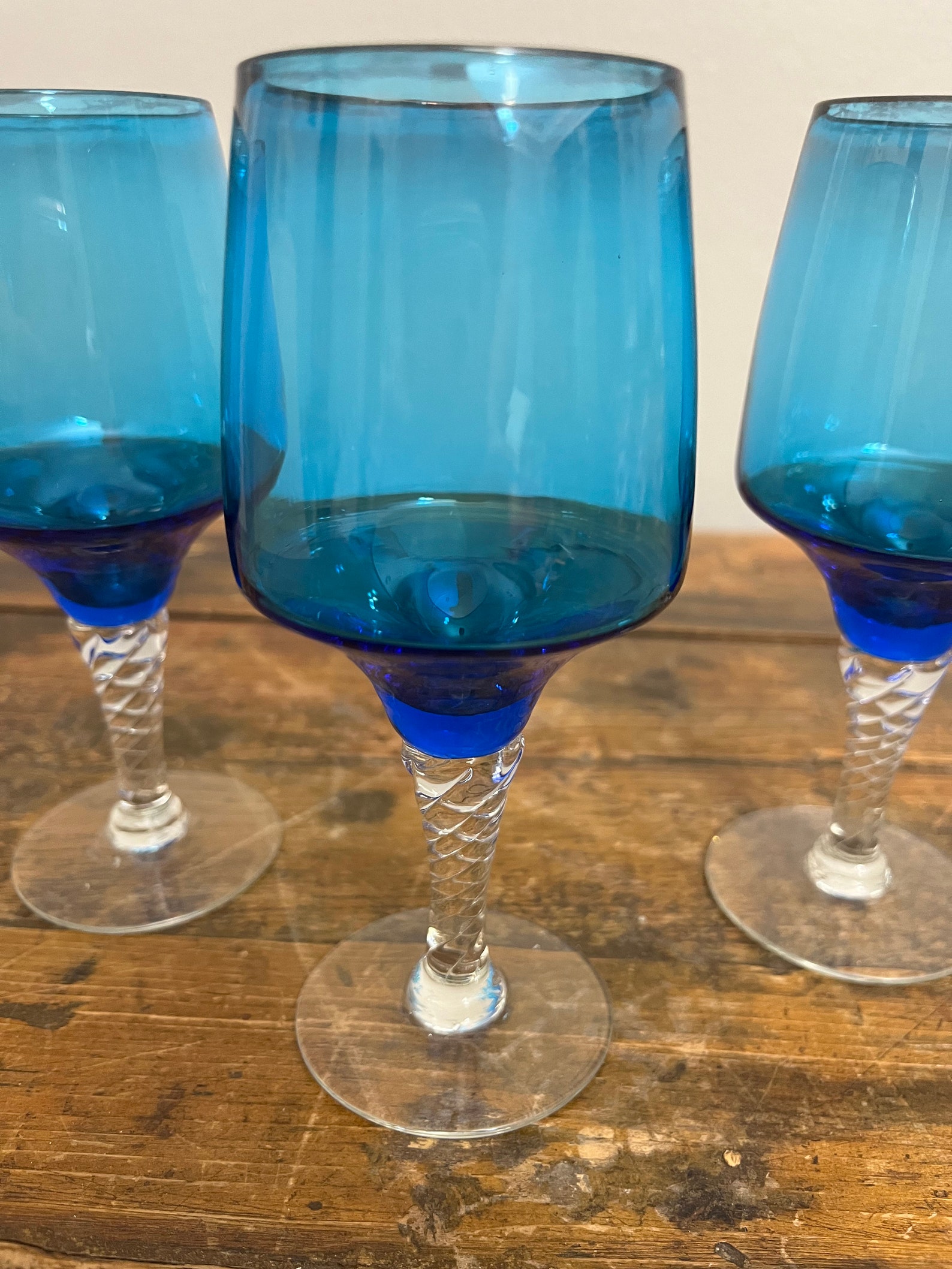 Sasaki Turquoise Blue Cordial/wine Glasses Collectible Glass Etsy