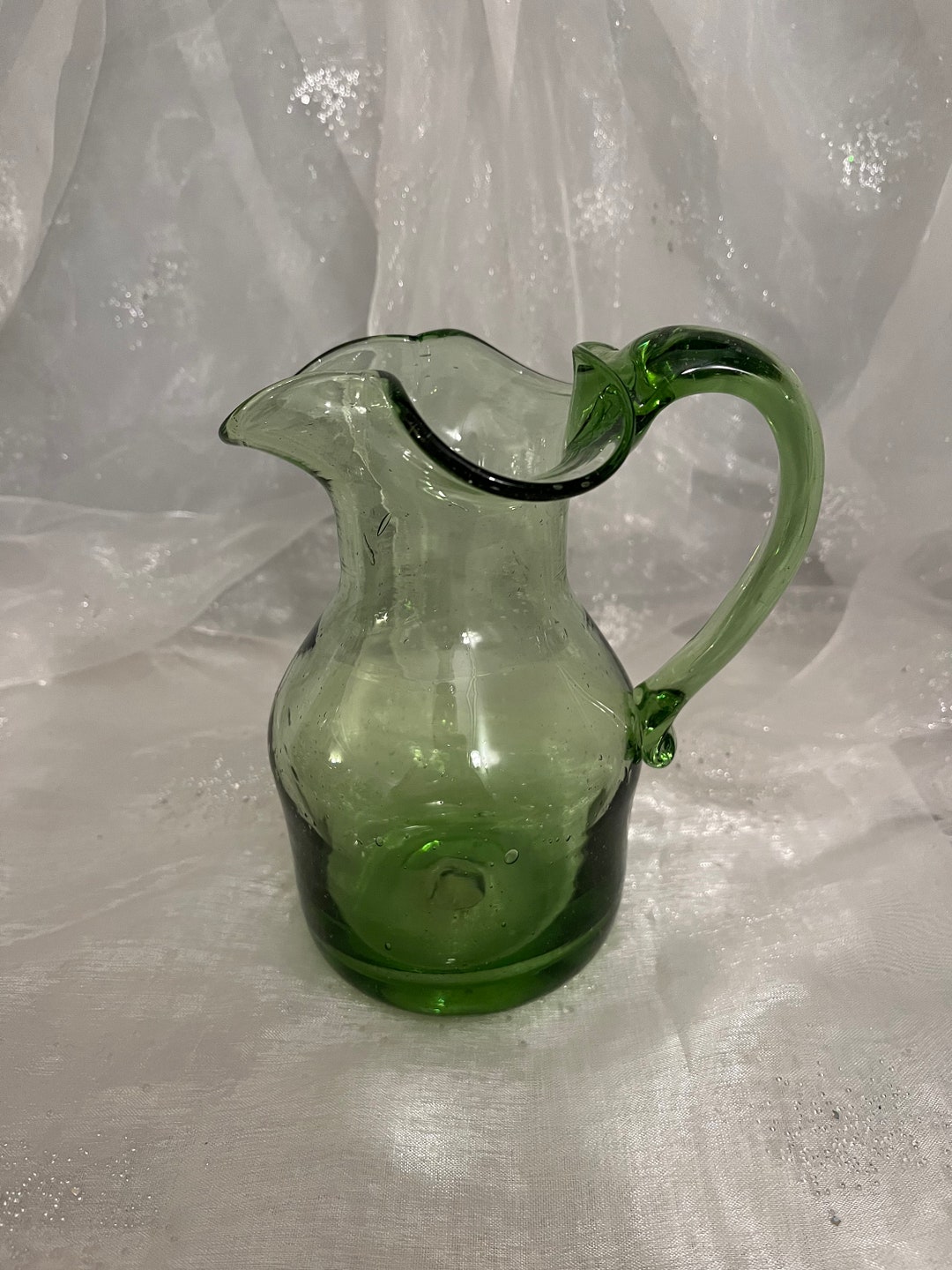 Jamestown Virginia Glasshouse Exotic Green Glass Small Pitcher Etsy