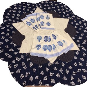 Japanese Set of 6 Quilted Place Settings in Shape of a Fan / Set of 8 Linen/Cotton Napkins
