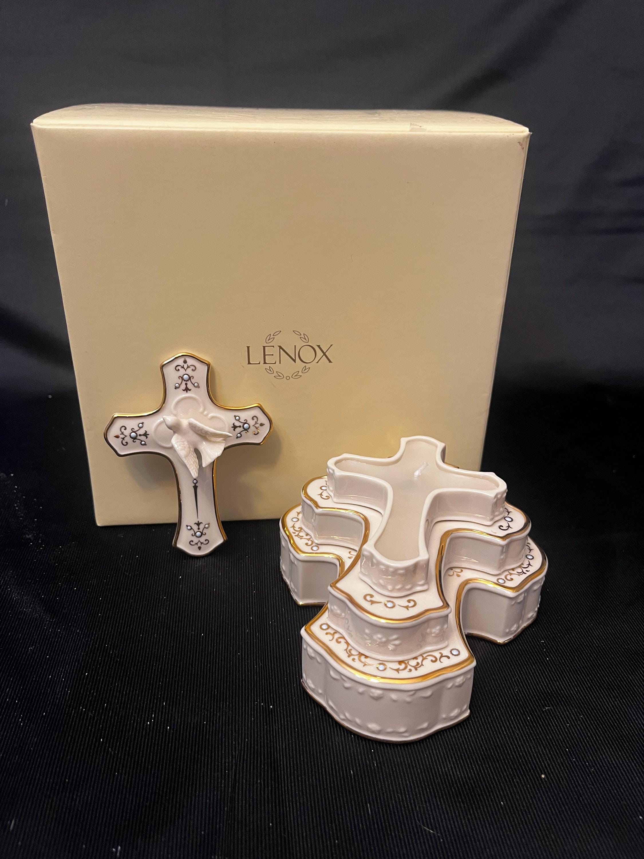 Yokinndama　Xmas Sales 3点 Lenox Jeweled Porcelain Stacked Triple Cross Votive Candles With