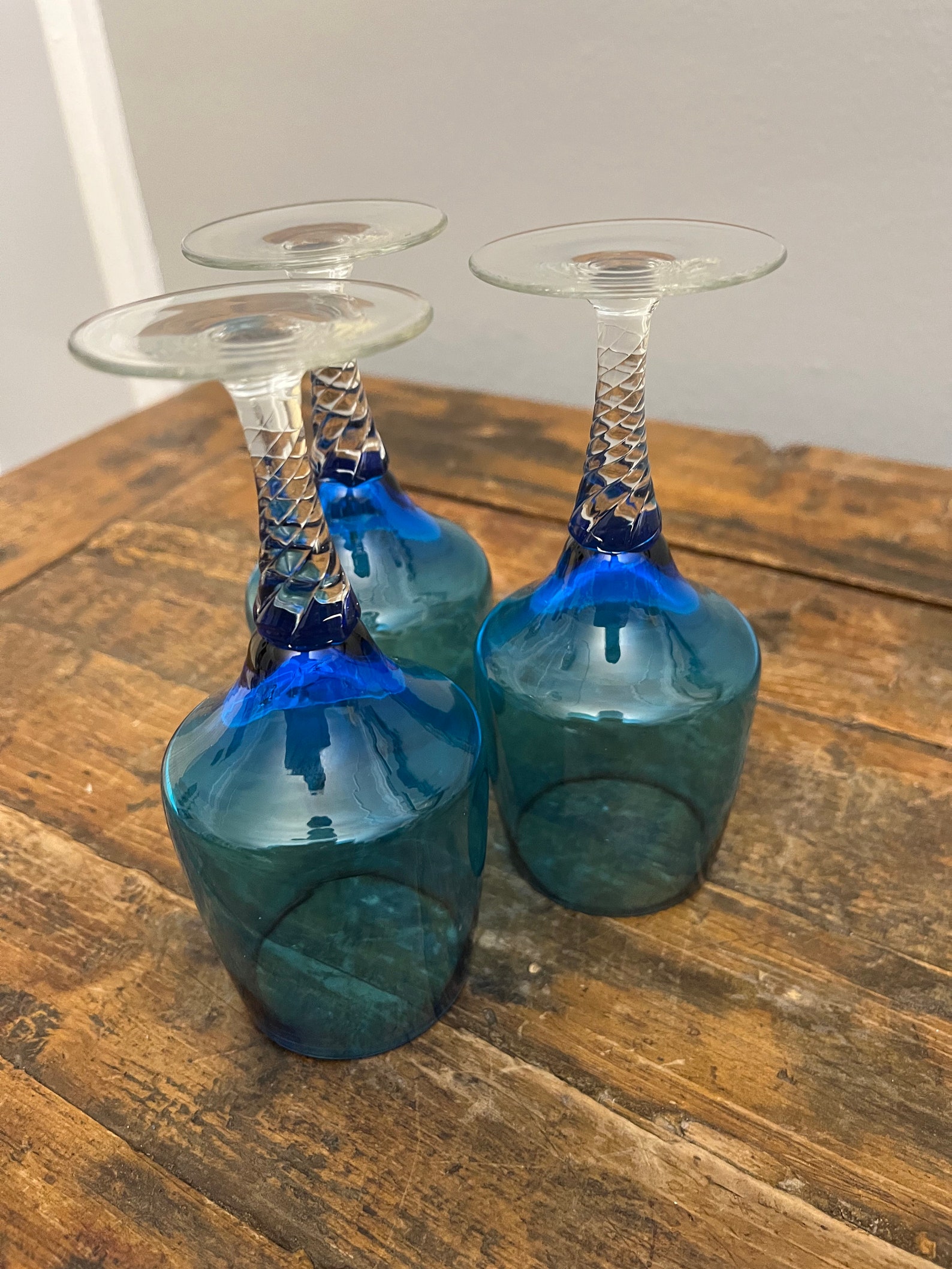 Sasaki Turquoise Blue Cordial/wine Glasses Collectible Glass Etsy