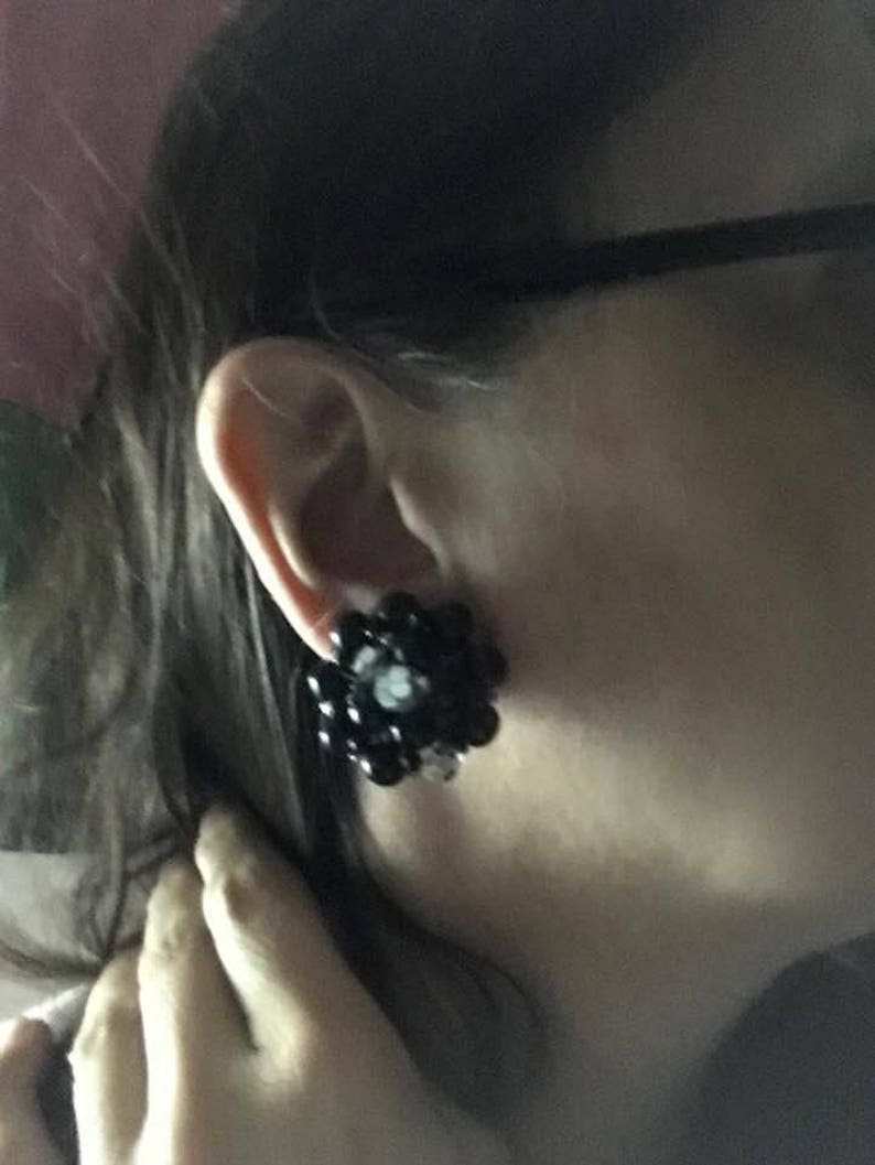 MOVING SALE Vintage 50s Black Beads Oval Clip On Earrings Elegant Earrings
