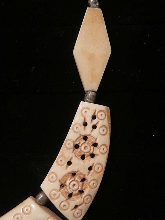 Exotic Hand Carved Bone Beaded Vintage Necklace - image 5