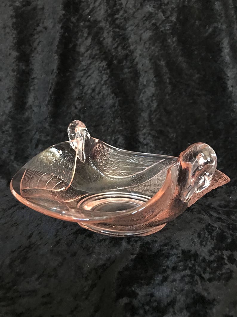 Pink Fenton Art Glass Swan Bowldish Double Handle Swan Heads Etsy
