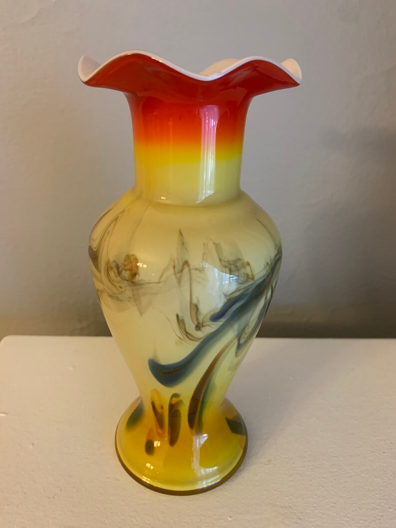 Vintage Hand Blown Yellow Multi Colored Glass Vase by Murano Etsy