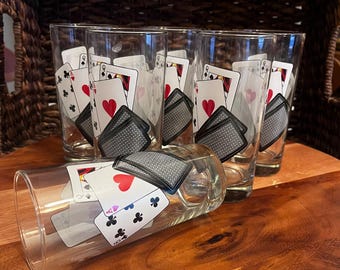 Vintage Poker/Card Games Glasses/Tumblers / Set of 6 / Collectible Glass