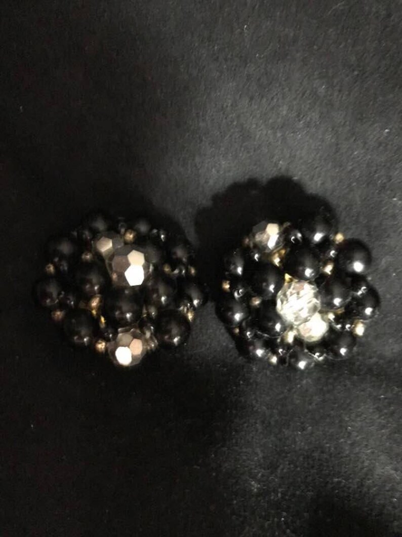 MOVING SALE Vintage 50s Black Beads Oval Clip On Earrings Elegant Earrings