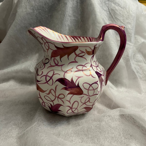 Wedgwood Etruria Pitcher Jug Luster Ware Dark Pink on White Collectible Made in England