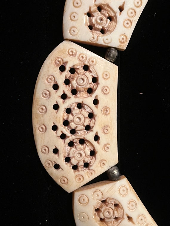 Exotic Hand Carved Bone Beaded Vintage Necklace - image 3