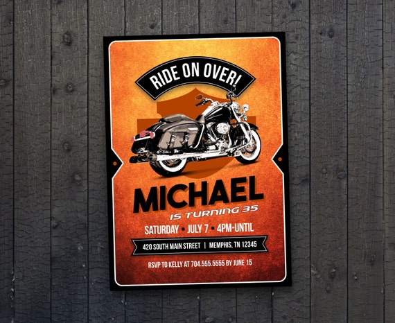 Motocykl Biker Urodziny Zaproszenie Urodziny Vintage Etsy