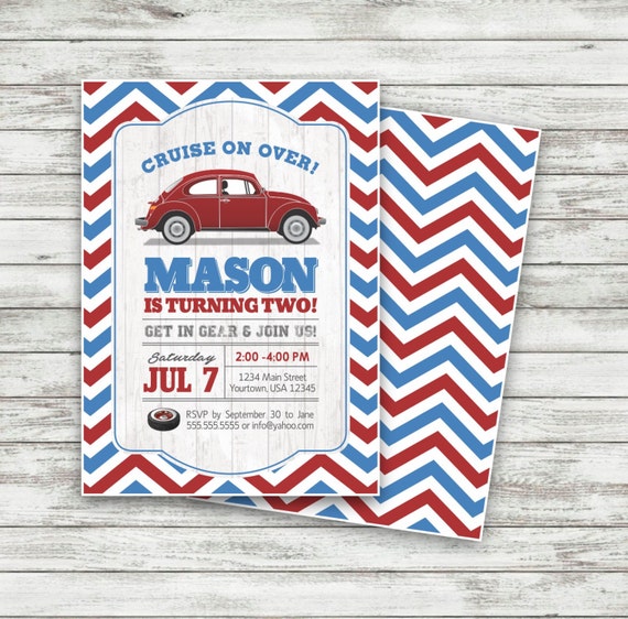 Vintage Vw Bug Urodziny Zaproszenie Vw Beetle Zaproszenie Etsy