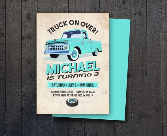 Vintage Truck Zaproszenie Urodziny Odebrać Zaproszenie Etsy