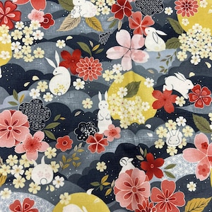 bunnies, floral, fabric