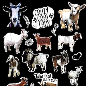 Printable Stickers- Goats- DIGITAL DOWNLOAD, PNG, Waterslides, Decals, Sublimation, Print then Cut, File Art, Instant Download