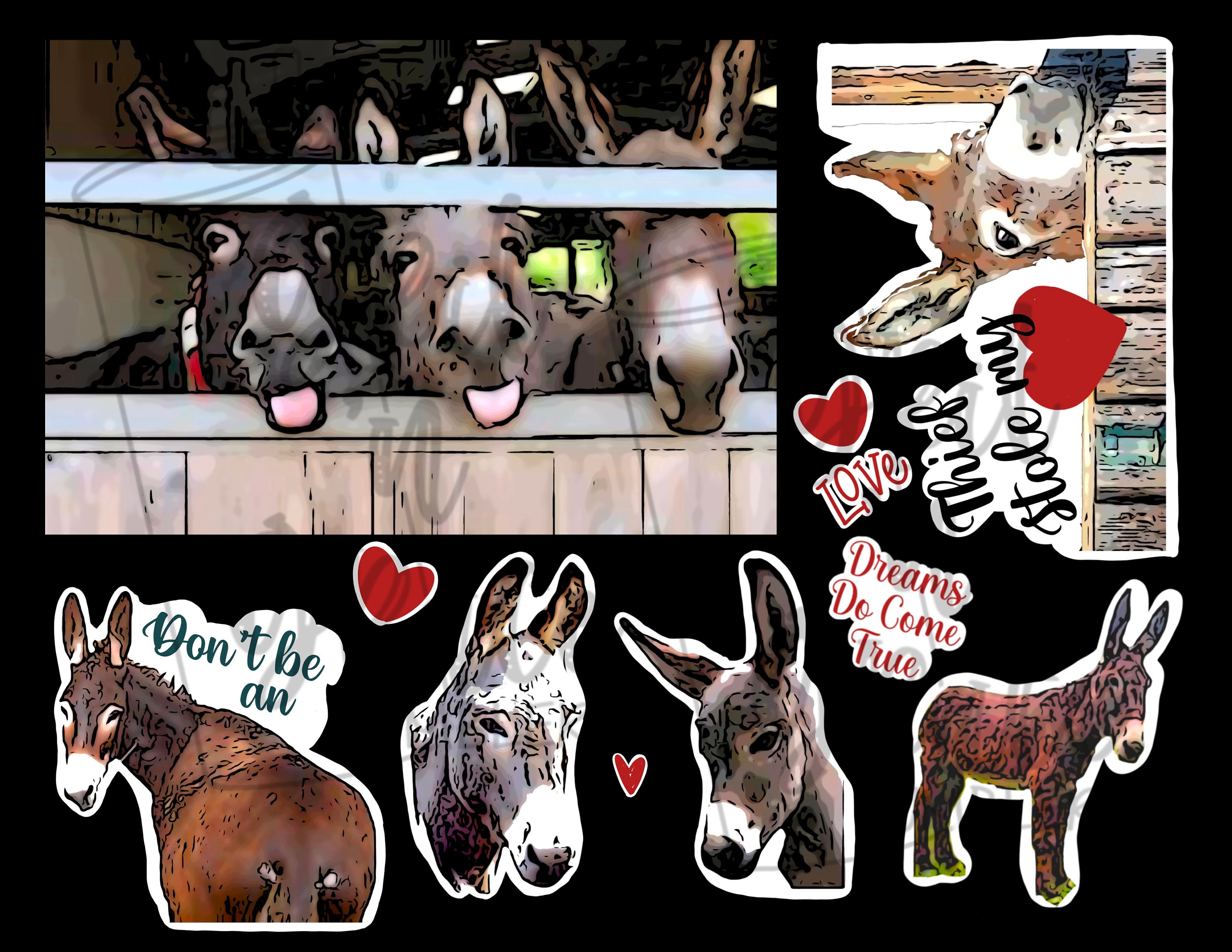 Printable Stickers Donkey2 DIGITAL DOWNLOAD, PNG, Waterslides, Decals