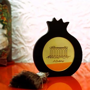 Christmas Lucky Charm Pomegranate Handmade  home decor gouri New Year's gift Lucky Deco  with gold mirror plexiglass engraving the acropolis