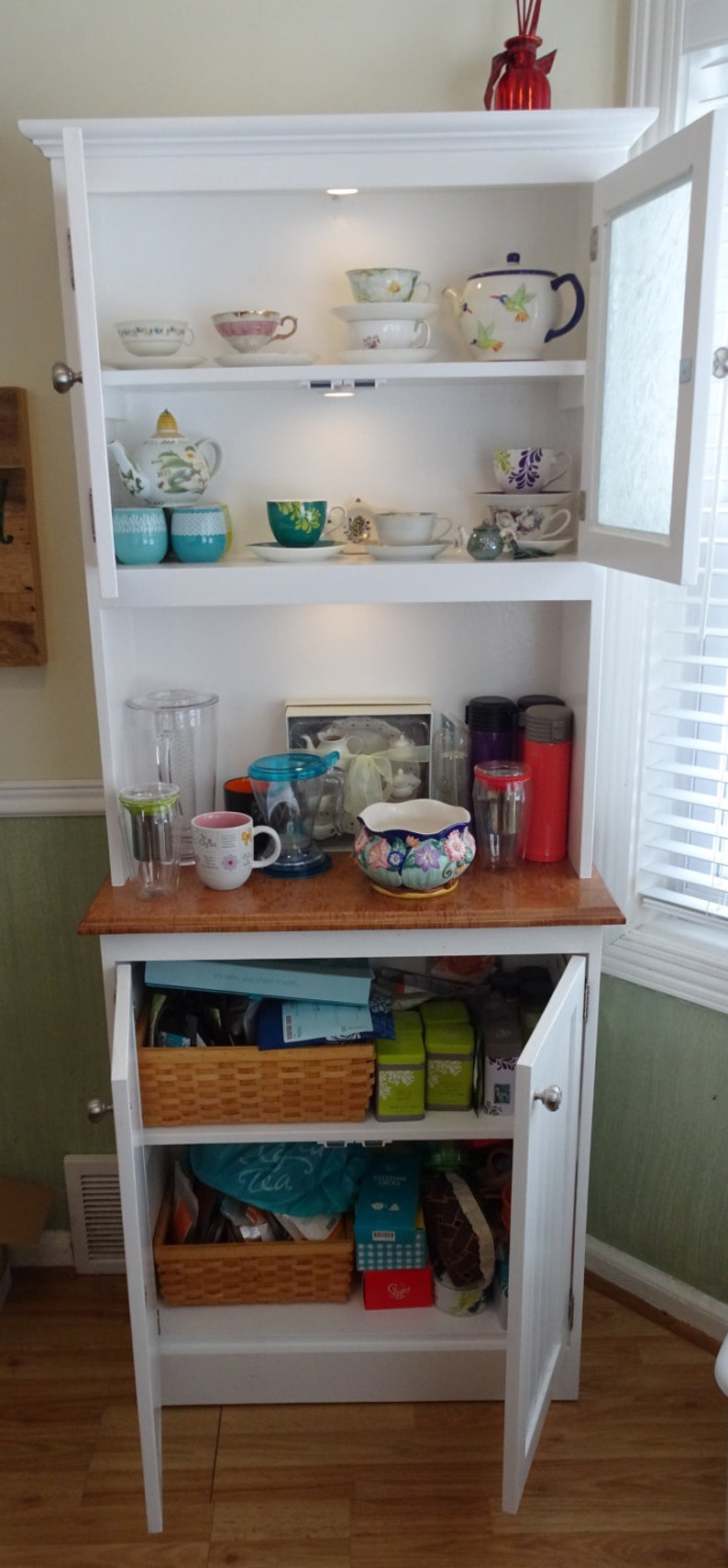 Custom Tea/China Cabinet Hutch Solid wood, Hardwood top image 2