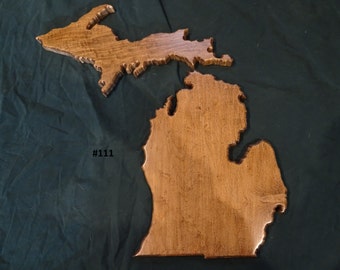 Michigan Hardwood plaque.  Upper and Lower peninsulas.  Solid Michigan Curly Birdseye Hard Maple.