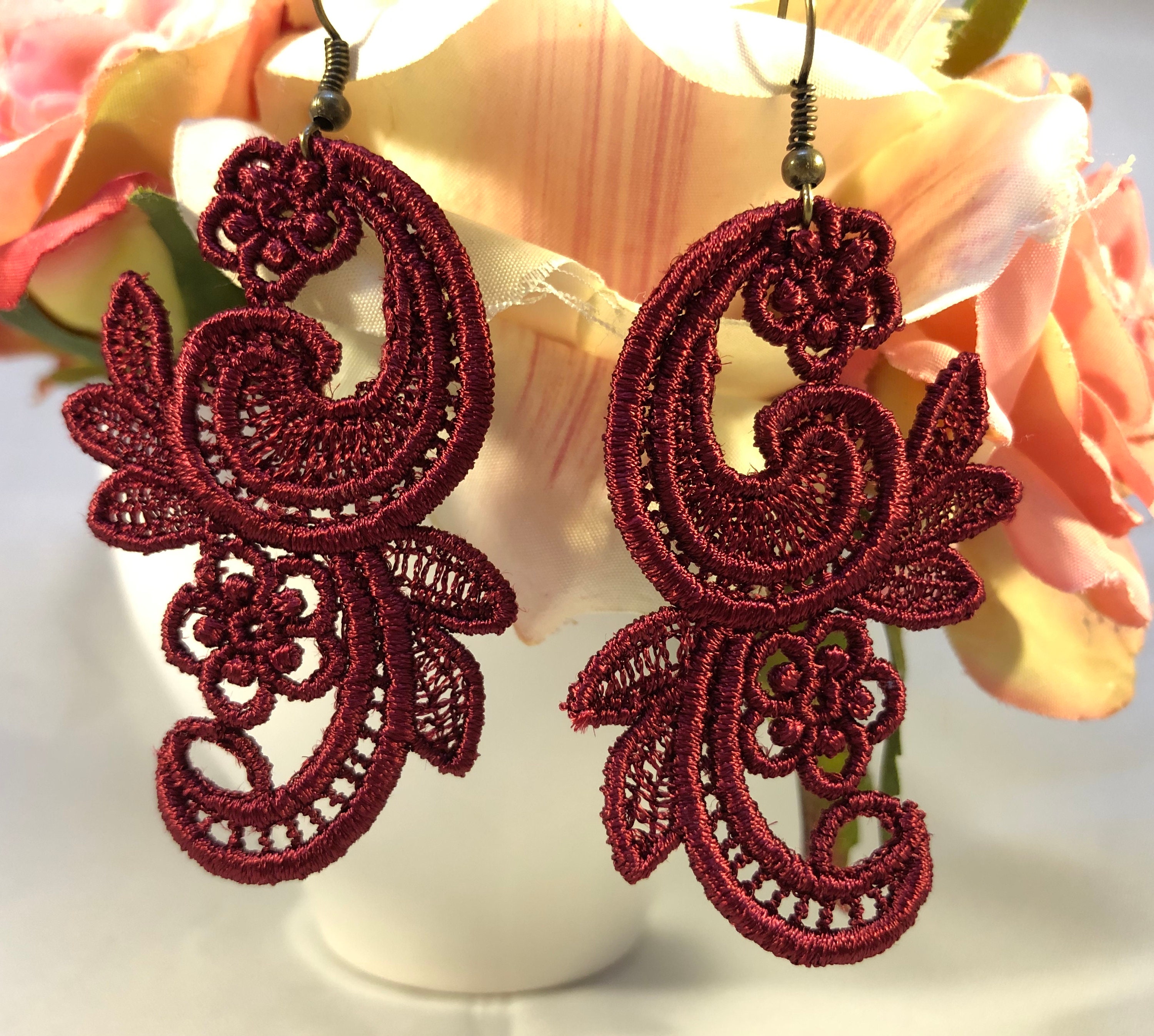 Free Standing Lace Petal Earrings Etsy