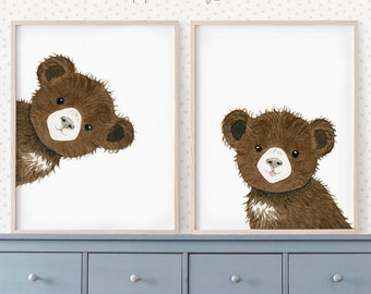 Peeking Bear Nursery Print, Peekaboo Bear Nursery Decor, Neutral Nursery Decor, Baby Bear Nursery Wall Art, Woodland  Baby Shower Gift