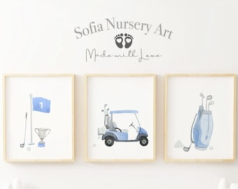 Golf Nursery Art Print Set 3 Nursery Print Set, Boys Room, Girls Room, Watercolor Golf Art, Golf Kids Art, Baby shower Gift, Golf Art Decor