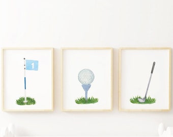 Golf Nursery Print Set 3 Nursery Print Set, Boys Room, Girls Room, Watercolor Wall Art, Kids Art, Wall Decor, Baby shower Gift, Golf Art