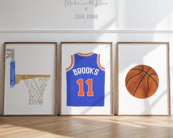 Watercolor Basketball Personalized Art Print Set 3, Basketball Boy Room Decor, Baby boy nursery, Sports Prints, Baby Shower Gift