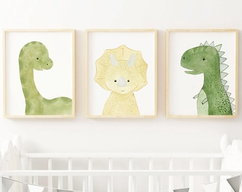 Impressão de dinossauro bebê | Arte de parede para berçário | Decoração para berçário | Dinossauros para berçário | Dinossauros em aquarela | Presente para chá de bebê