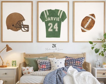 Watercolor Football  Art Print Set 3,  Personalized Nursery sports Prints