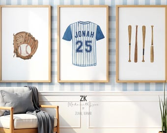 Baseball Nursery Art Prints, Boy's room sports baseball themed wall decor, Personalized baseball nursery