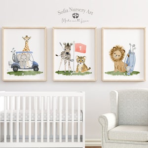 Golf Nursery Print Set 3 - Safari Nursery Art Print, Boys Room, Girls Room, Watercolor Wall Art, Kids Art, Wall Decor, Baby shower Gift