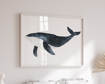 Ocean whale art decor, Nautical nursery print set, under sea nursery, whale painting, whale nursery, Sea nursery, underwater