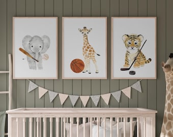 Sports Nursery Wall Art, Safari nursery decor, Baby Animals Sports, Nursery Wall Decor, football nursery, baseball nursery, golf basketball