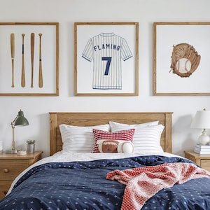 Juego de 3 láminas personalizadas de béisbol, acuarelas de béisbol para habitación infantil, decoración deportiva para habitación de niño.