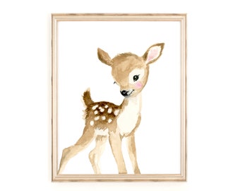 woodland nursery prints, Baby deer, fawn, deer nursery art, nursery prints, nursery design, animal painting, neutral nursery decor