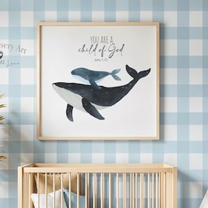 Ocean whale art decor, Nautical nursery print set, under sea nursery, whale painting, whale nursery, Sea nursery, underwater