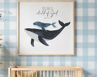 Ocean whale art decor, Nautical nursery print set, under sea nursery, whale painting, whale nursery, Sea nursery, underwater