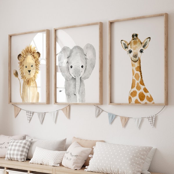 Safari Nursery, boy's nursery, Gender Neutral Nursery Art , Nursery Decor, Kids Wall Art, elephant, lion, giraffe baby, safari decor