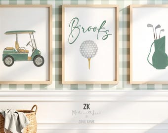 Watercolor Golf Nursery Art Print Set, Sports Room Decor