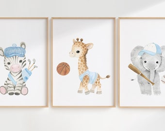 Sports nursery decor, Baby Animals Sport, Baby boy sports nursery, Safari nursery decor, baseball, football, golf, basketball nursery gift