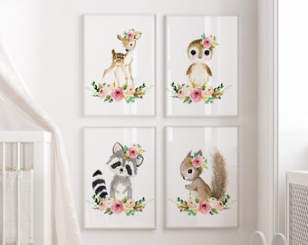 Woodland Nursery Prints Set 4, Neutral Nursery Art , Nursery Decor, Kids , nursery art,Woodland theme baby shower, woodland nursery prints